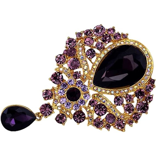 Broscher Emalj Brosch för Män Kvinnor Retro Strass Slipstift Kläder Hatt Dekoration Purple