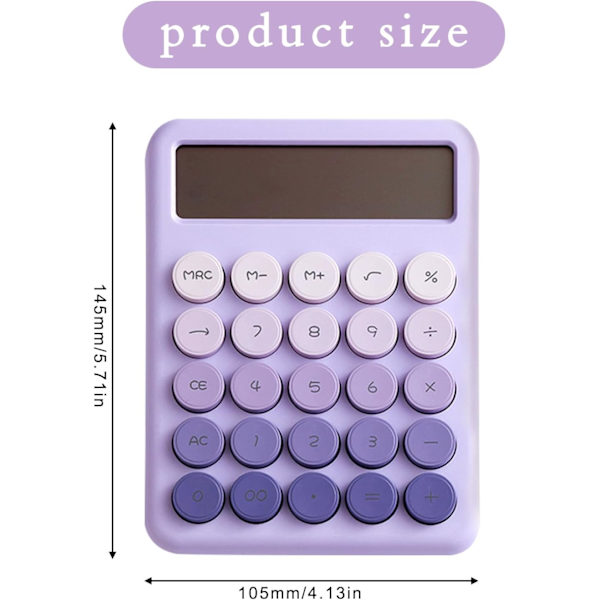 Mekanisk lommeregner, 12-cifret stor LCD-skærm og store runde knapper med gradientfarve, skrivebordslommeregner, 15° skrå skærm, elektronisk lommeregner Purple
