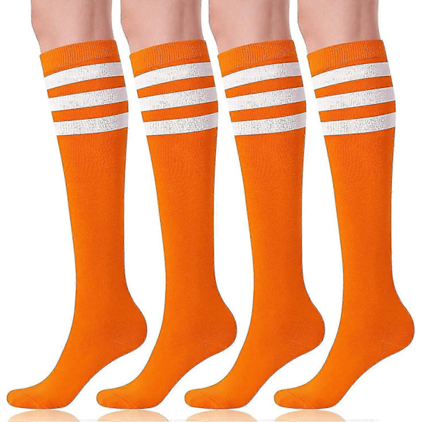 4-pak Kvinders Knæhøje Strømper Casual Tube Strømper Orange white