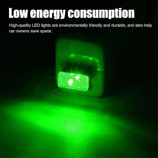 4 stk. USB LED Bil Lysarmatur, Mini USB Bil Lys, Plug-in USB Interface Bagagerumsstemningslys Bærbart Natlys Green
