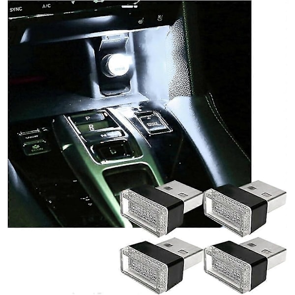 4 kpl USB LED-autovalo, Mini USB-autovalo, Plug-in USB-liitäntä Tavaratilan tunnelmavalaistus Kannettava yövalo White
