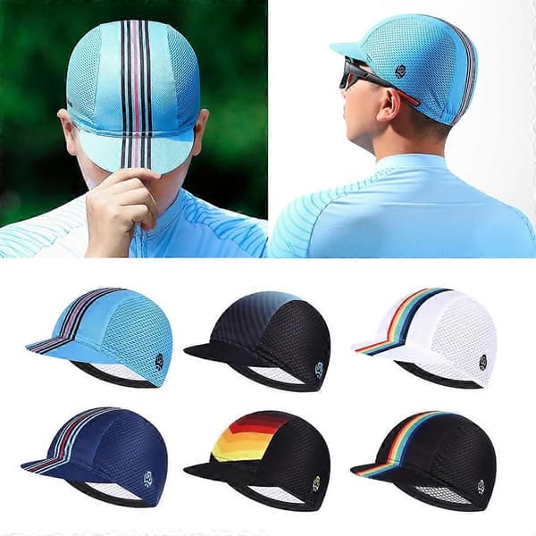 Cykkelkeps Andningsbar Hjälmfoder Solskyddskeps Cykelutrustning Navy blue hat-blue red stripe