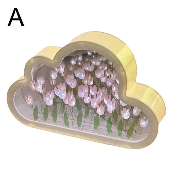 Handgjord DIY Tulpanblomma Hav Natt Atmosfär Moln Lampa LED Nattlampa Pink
