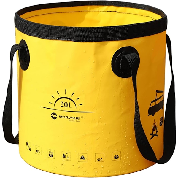 Hopfällbar Hink med Handtag | 10L/20L Lätt Vikt Bil Tvätthink | Flerfunktions Vikbar Yellow 20L