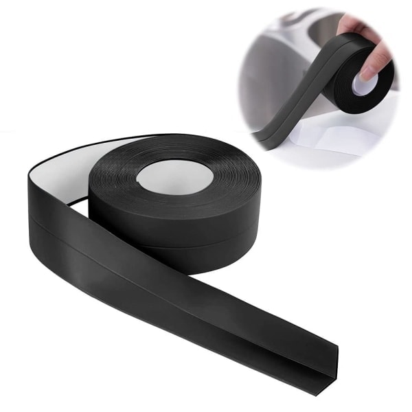 Badkarslist - 3,2m*55mm Självhäftande PVC Vattentät List - Självhäftande Flexibel Bas Black
