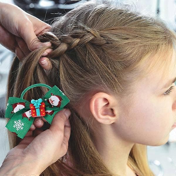 2 stk. julesløjfehår-scrunchie, elastiske julehårbånd, julehårreb med julemand, søde hårtilbehør til kvinder og piger