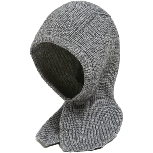 Balaclava Stickad Pullover Mössa Vinter Varm Huvtröja Halsduk Mössa Hatt för Kvinnor Män (Grå)
