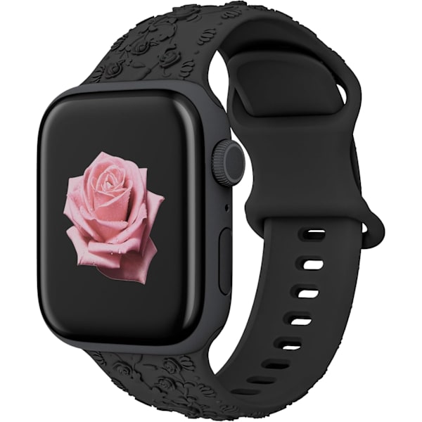 Gravert Rem for Apple Watch-reimer, iwatch-reim Kvinner, Myk Silikon Rose Blomstermønster Bånd for iWatch Series-reim Black/Orange 38/40/41mm