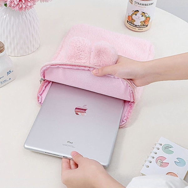 9-11 Tum Mjuk Söt Kanin Laptopväska Ipad Skyddsfodral Tablet Väska Notebook Förvaringsväska för Kvinnor Flickor