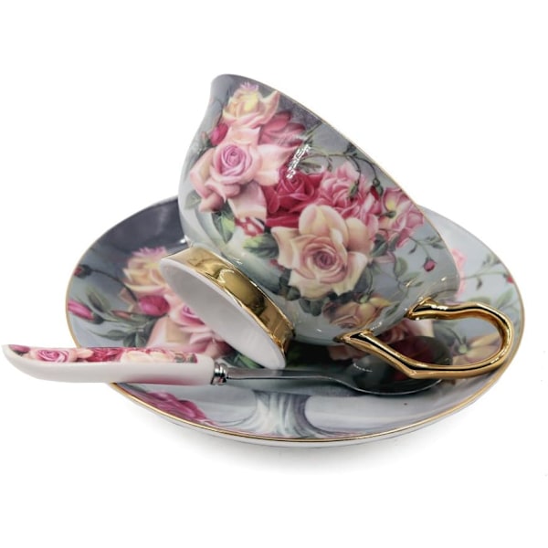 Premium Bone China Kaffeekopp, Tekopp & Underkopp & Teskje Sett, 200ml
