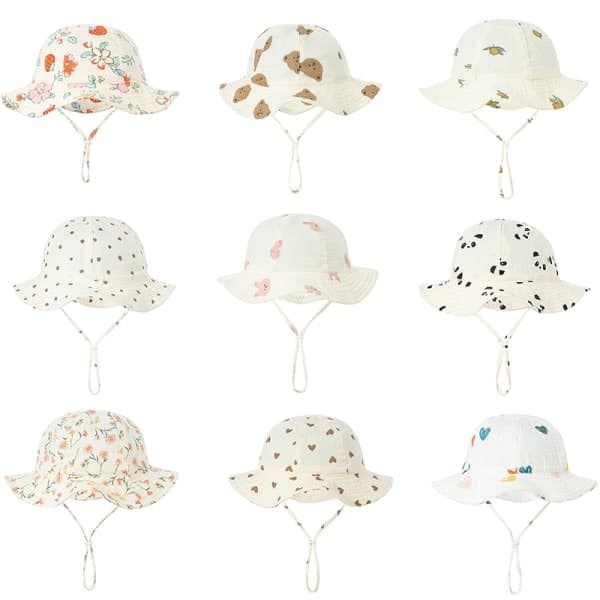 Baby bomulds solhat Nyt print udendørs kasketter unisex Gul