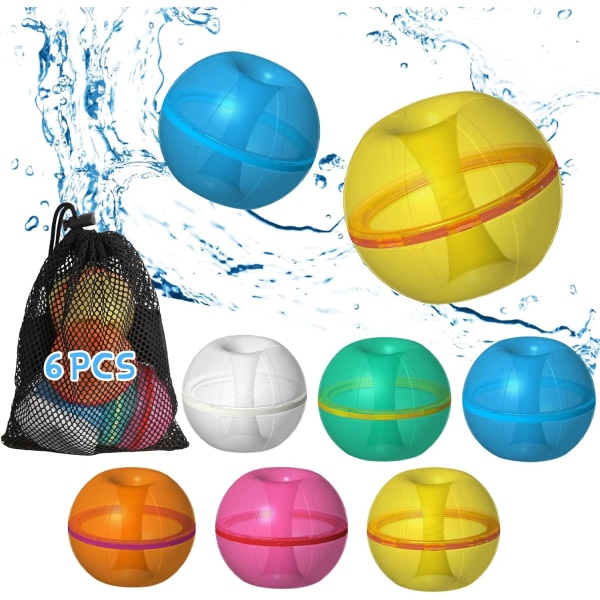 Återanvändbara vattenballonger, 6 st magnetiska vattenballonger vattenballonger självtätande vattenbomber påfyllningsbara vattenballonger sommar