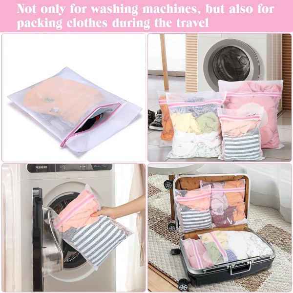 2Pcs Mesh Laundry Bags for Washing Machine, Travel Laundry Bag Set for Washer Dryer, Durable Net Wash Bags for Delicates, Bras, Underwear, Portable