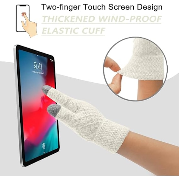 Vintermössa, Halsduk och Vantar Set för Barn, 3-Delar Stickad Varm Crochet Tjock Fluffig Halsduk Pom Pom Mössa Två Fingrar Touch Screen Vantar Set White