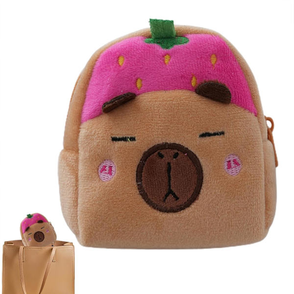 Capybara Lommebok Søt Plussj Capibala Veske Bærbar Dyretema Oppbevaringspose for Gutter og Jenter, Hodetelefoner, Snacks, Godteri 9x10x5 Cm Pink
