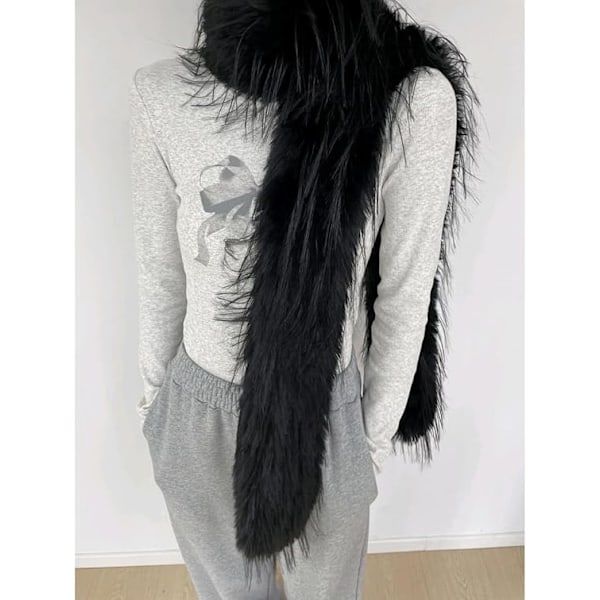 Dam Scarf Höst Vinter, Lätt Stor Varm Mysig Halsduk, Y2K Mode Kashmirhalsduk Konstgjord Päls Plysch Halsdukar för Kallt Väder Black