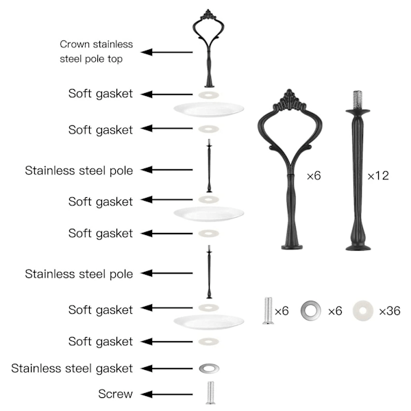 9 Sæt Kage Stativ Hardware Kit Lagdelt Bakke Hardware Beslag til Kage Stativ, 3 Lag Kage Stativ Beslag