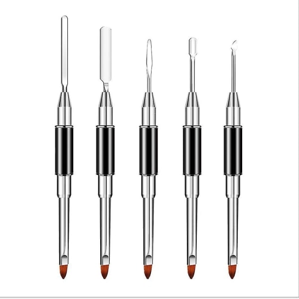 5 stk. Dobbeltsidet Polygel Børste og Picker 2 i 1 Design Negleskraber Trekant Negle