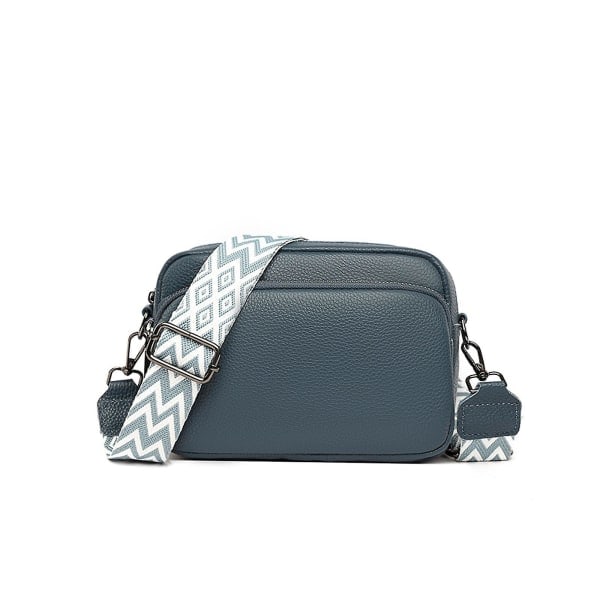 Crossbody Veske Dame Lær Liten Skulderveske med Glidelås blue