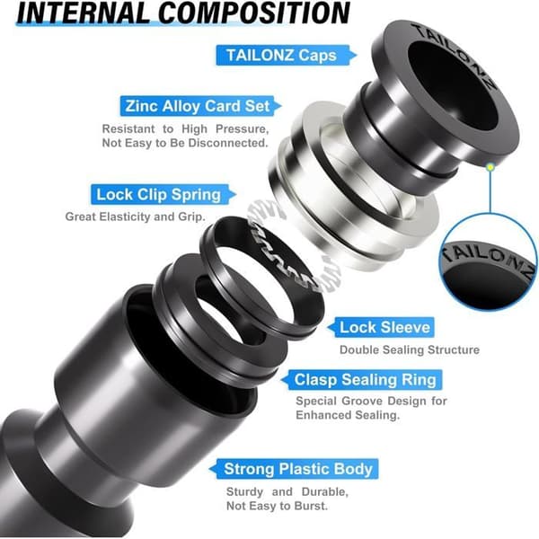 Lige pneumatiske fittings - Pakke med 10 - Sort plast - 7 mm lynkobling - Til luftsystemer