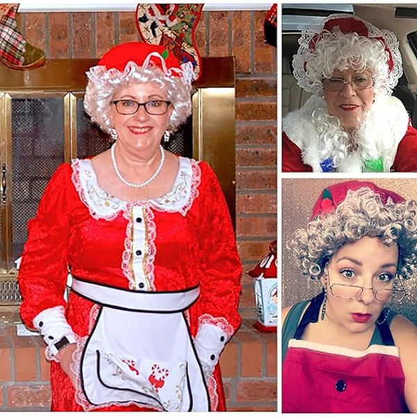 Fru Claus hatt kostym för kvinnor jul tomten mopp spets vit trim mössa för jul nyår festlig cosplay