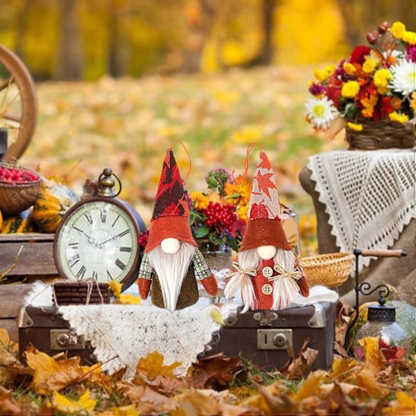 2-pack höstdekorationstomtar med glödande Thanksgiving-tomte LED plysch älva höstdekoration med LED julfigur höstskördetomte