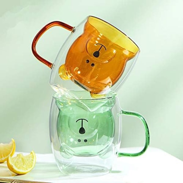 Sødt Kaffe Kopper Te Mælk Sød Bjørn Kat Panda Espresso Kopper Krus Dobbelt-Væggede Isoleret Glas Fødselsdagsgaver Transparent with handle