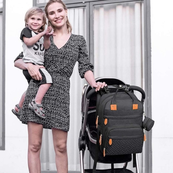 Blöjryggsäck med Bärbar Skötbädd för Mammor och Pappor dark grey
