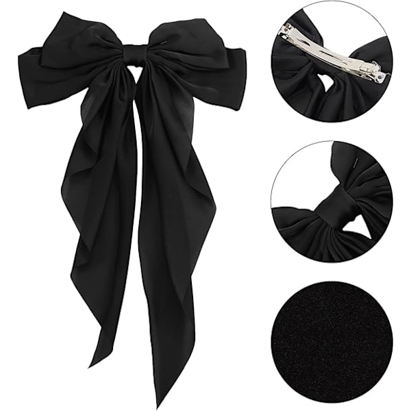 2PCS Bow Hårclips Solid Färg Bow Franska Automatisk Hårclip med Lång Silkeslen Satin Svans Stora Bågar för Enkla Kvinnor Flickor Barrettes Hår Fästelement