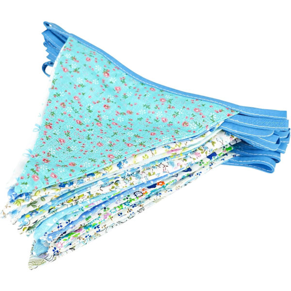36 st blå tyg vimpel banner, 10 m dubbelsidig bomulls vimpel, triangel flag girlang, blommig vimpel vimplar för bröllop födelsedagsfester Blue