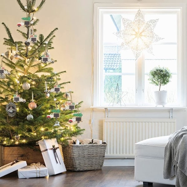 12 st julgransdekorationer Julgranshängande prydnader Träjulgranshängande prydnader DIY Träjuldekorationer