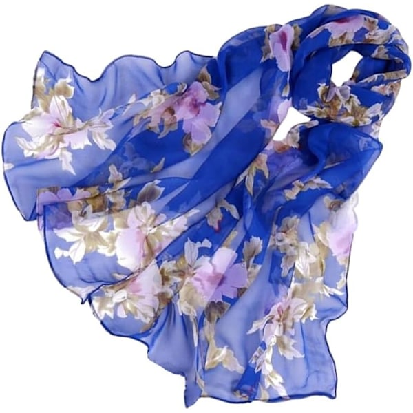 Chiffon Scarf Lightweight And Fashionable Summer Fashion Summer Women Floral Print Scarf Silk Summer Scarves, blue