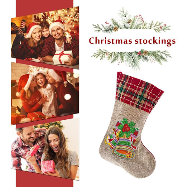 Julstrumpor Diamantmålning Kits för Vuxna Nybörjare, 4 Pack Kamin Hängande Strumpor, DIY Strassmålning Julgransprydnader Christmas 1