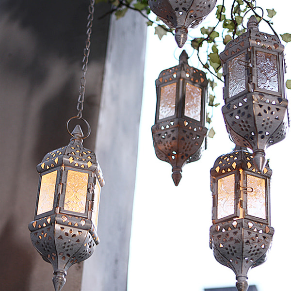 2st hängande ljuslykta retro marockansk ljushållare ihålig metallglasljushållare white