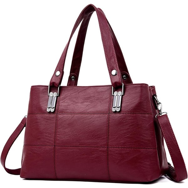 Håndvesker for kvinner Topphåndtak Lær Skulderveske Crossbody Vesker Dame Tote Messenger Designer Håndvesker (Burgunder)