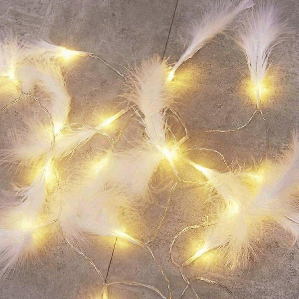 Fjäder-Fairylampa Artificiell Fjäder-Fairylampa Varmvit Fairylampa Inomhus Utomhus Väggdekor, 3M 20 LED (Vit)