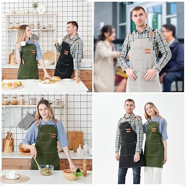 Canvas Chef Förkläde, Professionellt Verktygsförkläde, Justerbar Matlagningslapp, Kockförkläde för BBQ Hem Kök Restaurang Café Dark Green