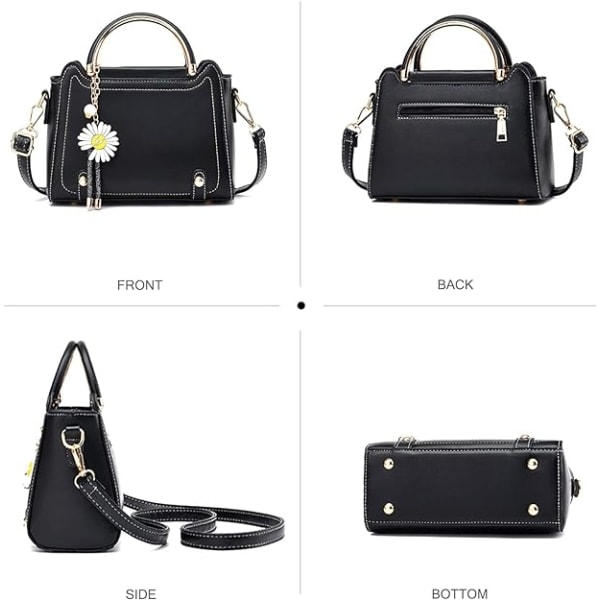 Lille Crossbody Taske til Kvinder, Håndtasker med Top Håndtag, Søde PU Læder Skuldertasker, Messenger Tasker til Piger, Dametasker med Blomstervedhæng