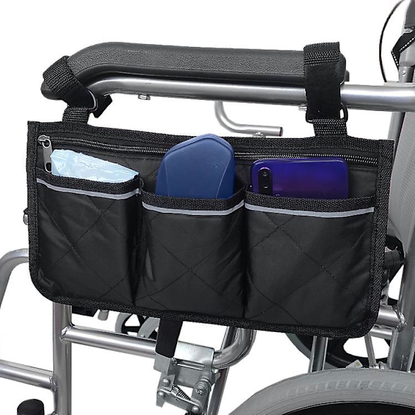 Kørestolstaske med lommer, Universal Vandtæt Armlæns Sidetaske Kørestol Side Organizer Opbevaringstaske Armlæns Pung, 1 stk. D- dark blue