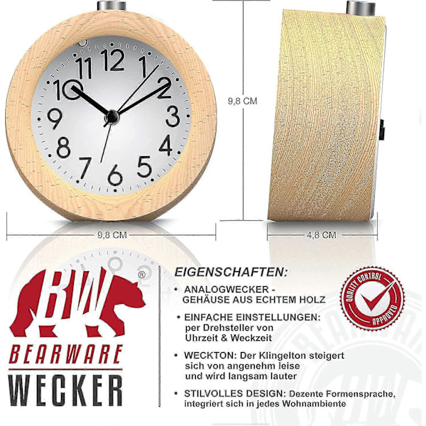 Csl - Analog Väckarklocka - Retrodesign - Belyst Urtavla Med Ljus - Tyst - Reseväckarklocka - Larmljud - Snooze-knapp Snooze-funktion -