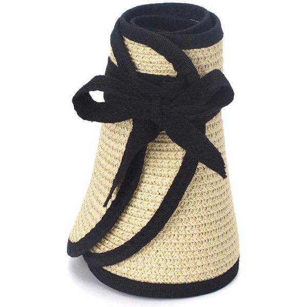 Stor Strandhatt i Halm för Kvinnor, Vikbar Bredbrättad Hatt för Dam, Solskydd, Bucket Hat med Rosett Beige