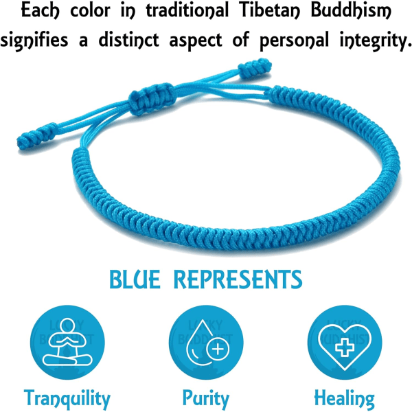 Handgjord tibetansk lyckobringande armband för kvinnor, män, tonåringar, justerbar storlek vänskapspresent handgjord rep flätat chakra armband Light Blue