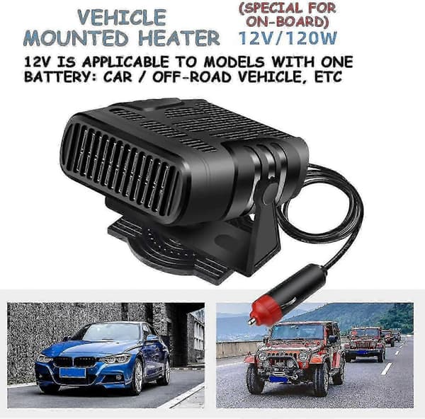 Bilvarmer Defroster 12v 120w/24v 200w Bærbar Vindusvifte