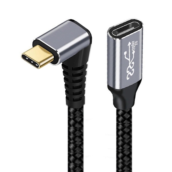 UC-058-UP-0.5M 90-graders vinklet USB-C USB 3.1 Type-C Hann til Hunn Skjøte Datakabel Aluminium Legering Kobling Flettet Ledning