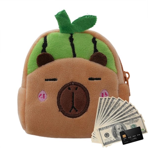 Capybara Plånbok Söt Plysch Capibala Pung Bärbar Djurtema Förvaringsväska för Pojkar och Flickor, Hörlurar, Snacks, Godis 9x10x5 Cm Green