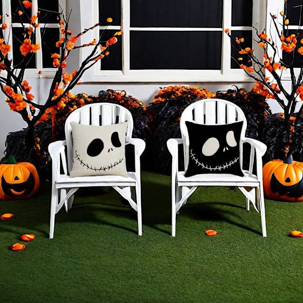Nightmare Before Christmas Bomullslinne Kvadratisk Kuddfodral Dekorativ Kuddeöverdrag Kuddfodral för Soffa 18\"X18\" Halloween Sängöverkast