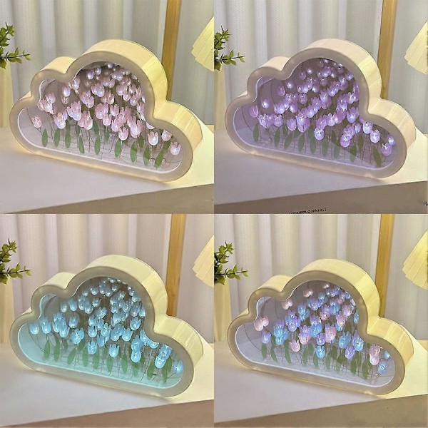 Handgjord DIY Tulpanblomma Hav Natt Atmosfär Moln Lampa LED Nattlampa Pink