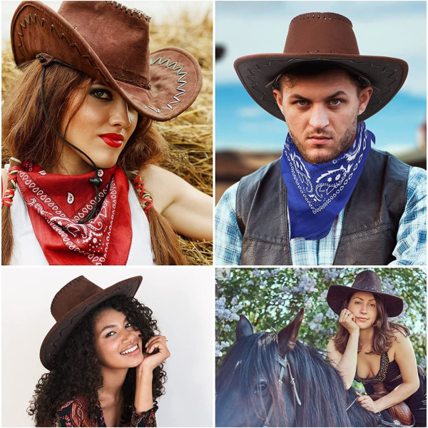 Cowboyhatt i semsket skinn, bredbremmet, vestlig cowboyhatt, autentisk Gunslinger-hatt, filtcowboyhatt for menn og kvinner Red