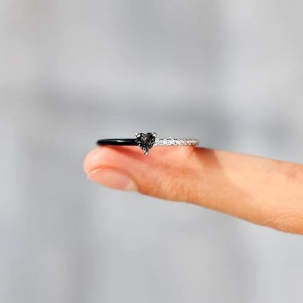Rakasta Minua Kunnes Olen Jälleen Itseni Musta Sydän-Leikattu Puoli-Smalti Sormus, Sydän Sormukset Itserakkauden Sormus Lahja