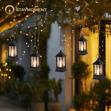 Mini LED udendørs lanterner: Sæt med 24, 9 cm, meget små dekorative sorte lanterner med LED-lys, ideelle til bryllupper, fester, Ramadan,